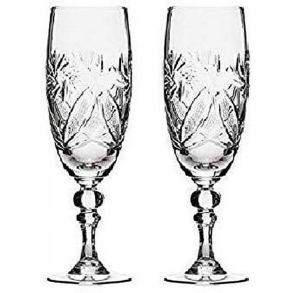 Hand Made Vintage Crystal Champagne Flute Glasses, Wedding Toasting Flutes, Set of 2