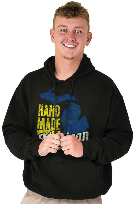 Hand Made in Michigan Funny Mitten Hoodie Sweatshirt Women Men Brisco Brands S