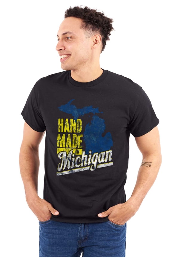Hand Made in Michigan Funny Mitten Men's Graphic T Shirt Tees Brisco Brands X