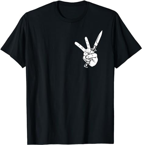 Hand Making The Peace Sign Symbol Holding Switchblade Knife T-Shirt ...
