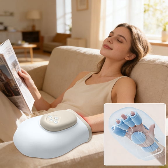 Hand Massager with Heat, Automatic Kneading Palm and Finger Massage for Arthritis Carpal Tunnel Relief, Rechargeable Portable Device with One Button Control for Home or Office
