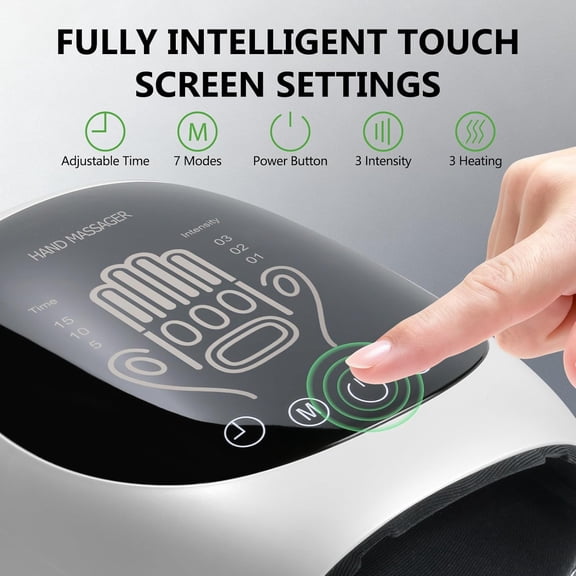 Hand Massager with Heat and Compression for Arthritis Pain Relief, 5-Finger Individual Therapy, Rechargeable Portable Device for Wrist & Palm Support (White)