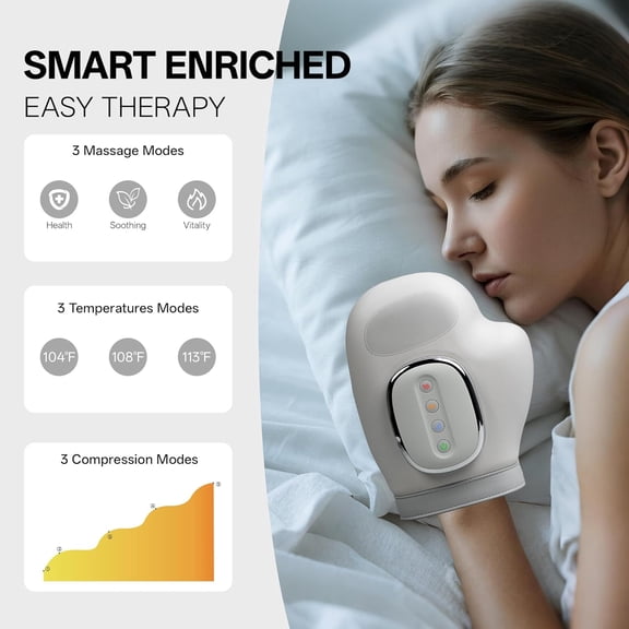 Hand Massager with Heat and Compression - Electric Cordless Rechargeable Device for Fingers Palm Wrist Relaxation
