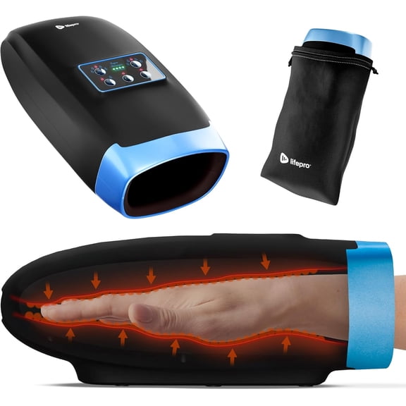 Hand Massager with Heat and Compression for Fingers Wrist and Palm Multi Mode Pressure Point Therapy Black Standard