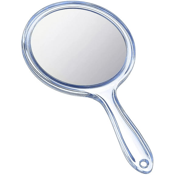 Hand Mirror Double-Sided Handheld Mirror 1X/ 2X Magnifying Mirror with Handle Transparent Hand Mirror Rounded Shape Makeup Mirror,Blue