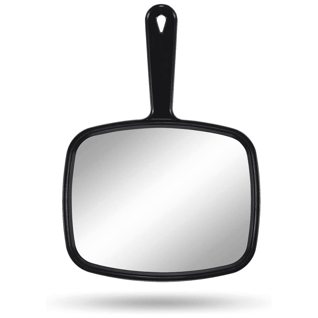 Manss Hand Mirror, Salon Barber Hairdressing Handheld Mirror with Handle,Personal Makeup Face Mirrors for Hair Stylist,Square Black (12.4" Lx 9" W)