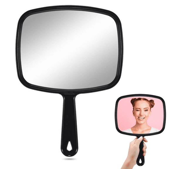 Manss Hand Mirror, Salon Barber Hairdressing Handheld Mirror with Handle,Personal Makeup Face Mirrors for Hair Stylist,Square Black (12.4" Lx 9" W)