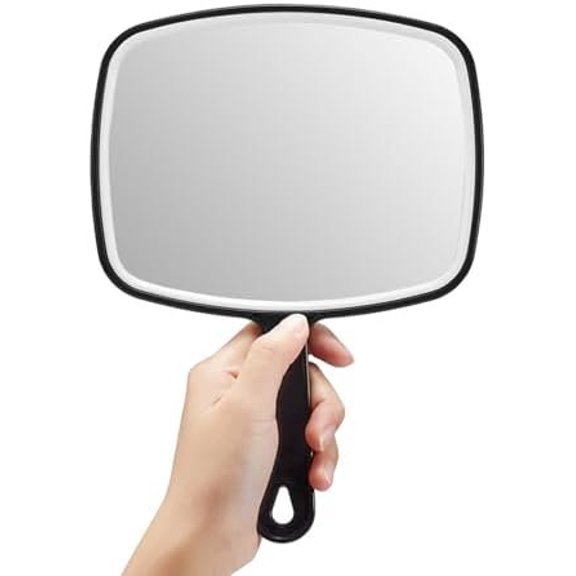Hand Mirror, Large Black Handheld Mirror with Handle, 7.4" W x 10.3" L