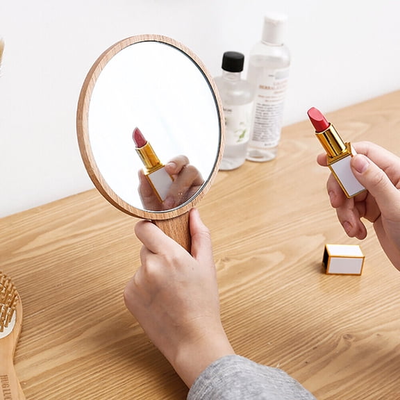 Hand Mirror Make Up Wood Handle Barber Hairdressing Face Round Makeup Mirror