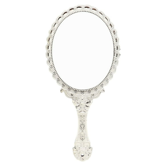 Hand Mirror Retro Hand Mirror With Handle Makeup Mirror Travel Mirror - silver
