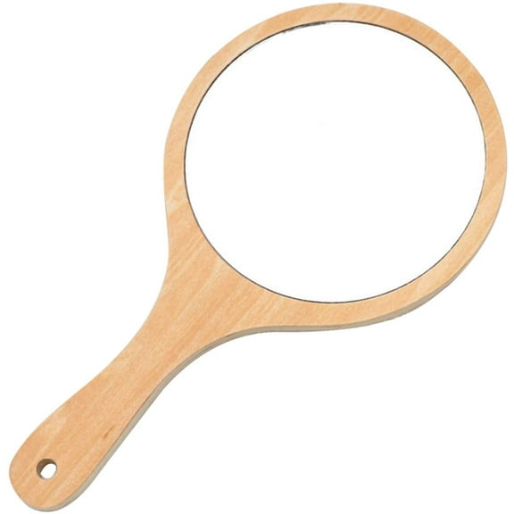 Hand Mirror, Retro Round Handheld Mirror Multi-Purpose Mirror Barber Hairdressing Makeup Hand Mirror with Wooden Handle