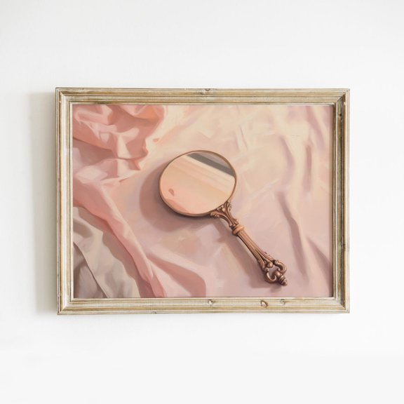 Hand Mirror Wall Art Blush Vanity Home Decor Unframed Paper Print