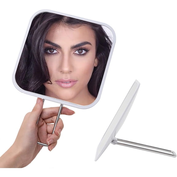 Hand Mirror with Handheld Metal Stand, Table Desk Makeup Mirror Portable Travel for Multi-Hanging Wall Mirror On Bathroom Shower Shaving(Square)