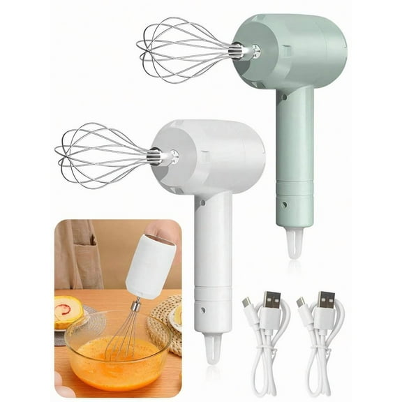 Hand Mixer 3-Speed Cordless Electric Mixer, USB Rechargeable Handheld Blender with Stainless Steel Dual Whisks for Baking and Cooking, Portable Kitchen Essentials