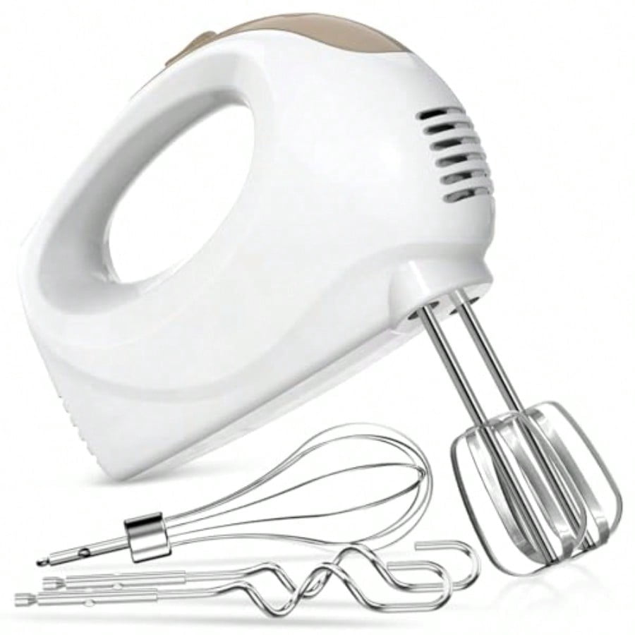 Hand Mixer - 5 Speed Portable Kitchen Mixer Electric Handheld with 5 Stainless Steel Accessories Whisk Food Beater Ivory