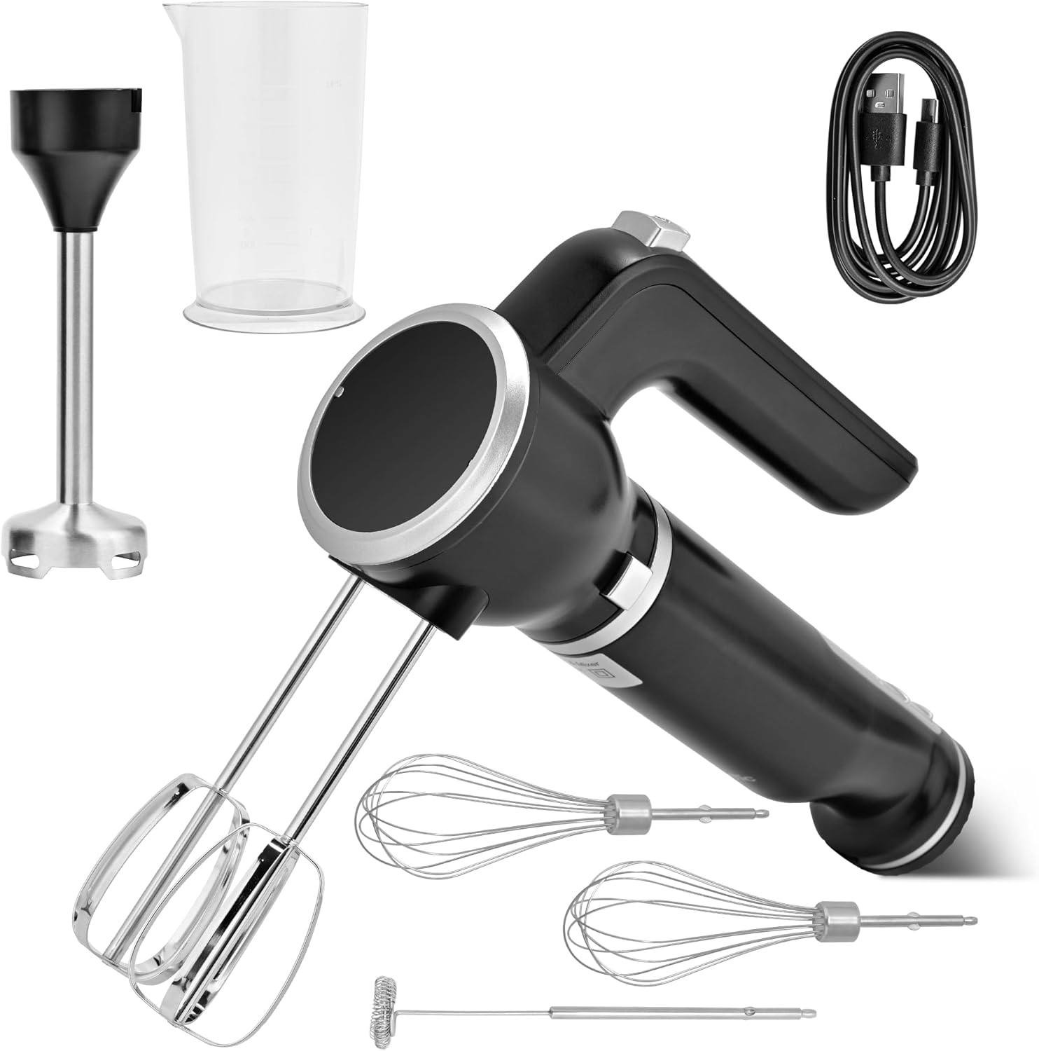 Hand Mixer,5-in-1 Multifunctional Portable Charging Device Hand Blender,with lmmersion Blender and Beater,Whisk,Milkshake Bars,Blender Vessel,Easy to Clean