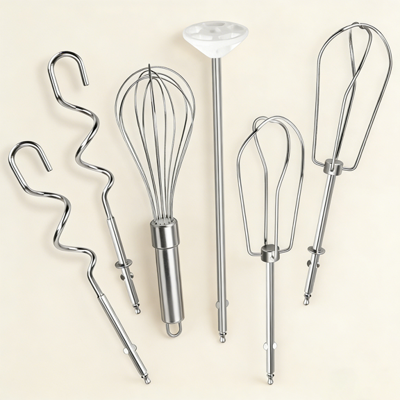 Hand Mixer Beaters Fits for Cuisinart Stainless Steel Left and Right Turbo Style Beaters,Wire Egg Whisk,Liquid Blending Rod,Dough Hooks-CHM Series Hand Mixer CHM-3 CHM-7PK HM-50 HM-70,Set of 6