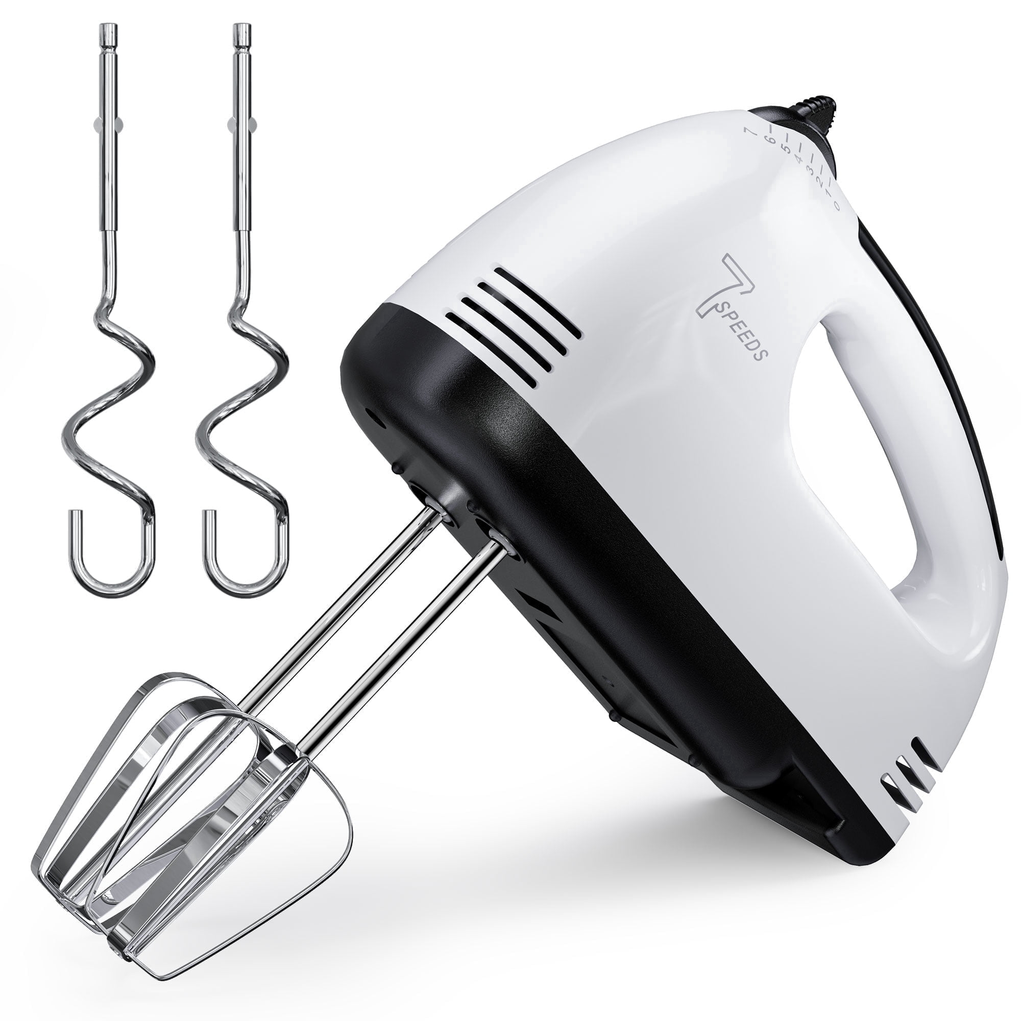 TINANA 7 Speed Hand Mixer Electric Handheld with Stainless Steel Beaters &amp; Dough Hooks, Cookie Mixer with Turbo Boost, Food Beater for Kitchen Baking Cakes, Eggs, Cream, White