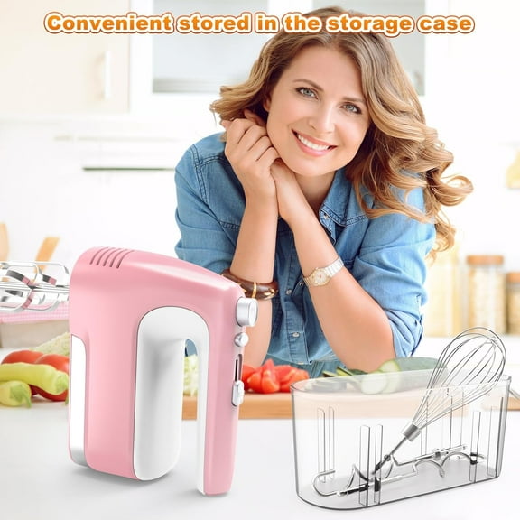 Hand Mixer Electric 5-Speed 400W with Boost, Pink, 2x Flat Beaters, 2x Dough Hooks, 1x Whisk