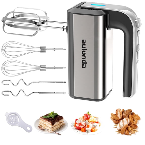 Hand Mixer Electric 5 Speed Kitchen Hand Held Mixer with Turbo Boost,Stainless Steel Performance Hand Mixer Includes 6 Attachments for Easy Whipping Dough, Cream, Cake