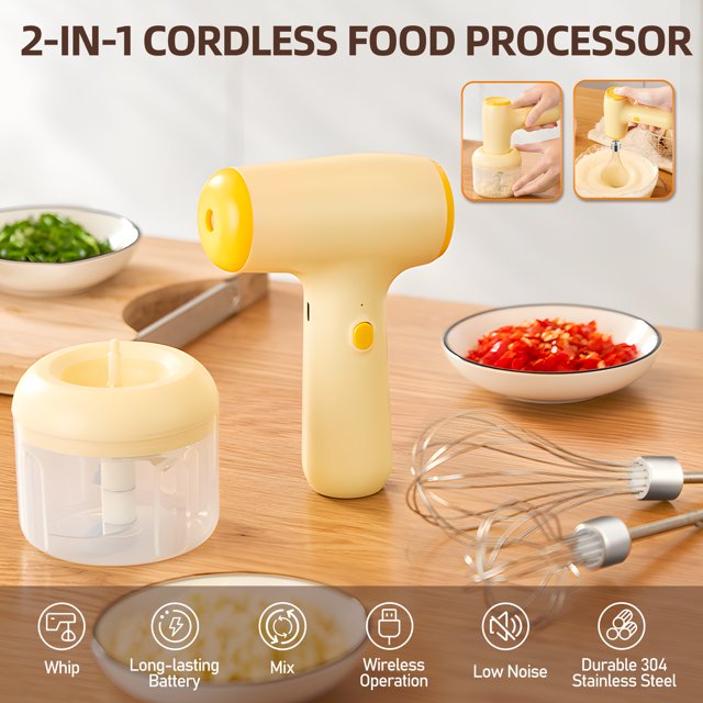 Hand Mixer Electric Garlic Chopper Egg Beater, Cordless Handheld Food