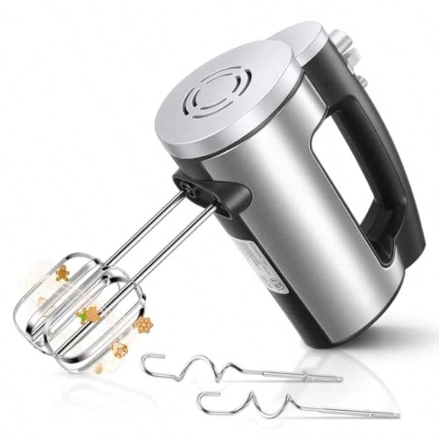 Hand Mixer Electric Handheld 6 Speed and Turbo Electric Mixer 300W Handheld Mixer with 2 Stainless Steel Whisk and 2 Dough Hook for Whipping Mixing Cookies Brownie Cakes Dough Batters Silver