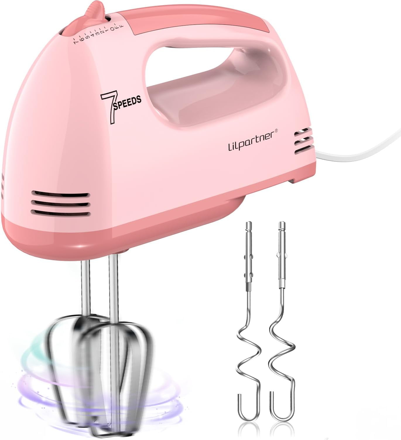 Hand Mixer Electric, Small Food 7 Speeds Handheld Blender, 304 *(2* Beater, 2*Dough Hook) Kitchen Blender for Cream, Cookies, Dishwasher Safe