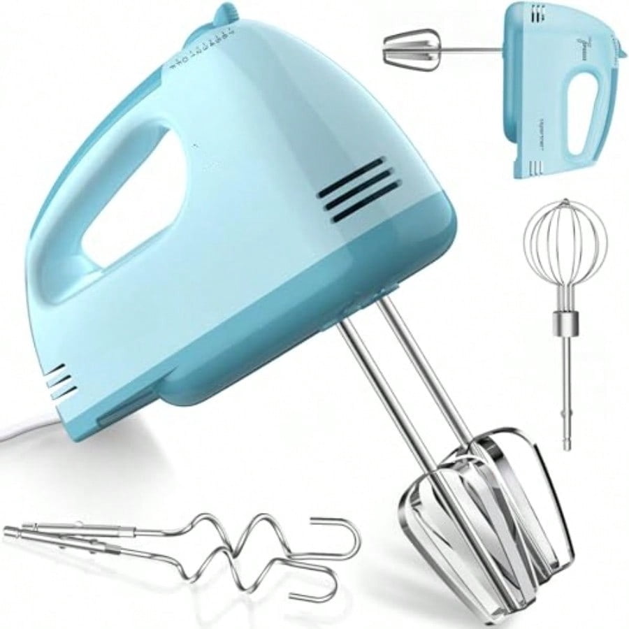 Hand Mixer Electric Ultra Power Kitchen Hand Mixer With 7-Speed and 5 Stainless Steel Accessories for Whipping Dough Cream Cake Dishwasher Safe Blue