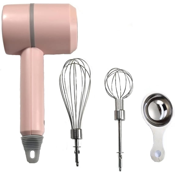 Hand Mixer, Portable Electric Cordless Handheld 3-speed Usb Rechargeable withTwin Mixer Whips and Egg Separator for Whipping or Mixing Eggs, Butter, Cream,Kitchen Baking Cooking (Pink)
