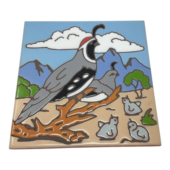 Hand-N-Hand Designs Quail with Babies Southwest 6X6 Hand Glazed Decorative Tile