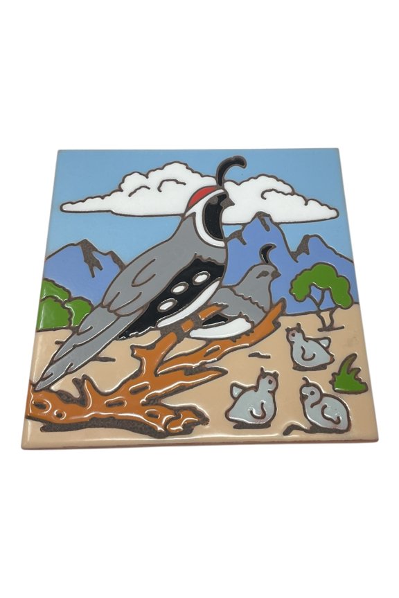 Hand-N-Hand Designs Quail with Babies Southwest 6X6 Hand Glazed Decorative Tile