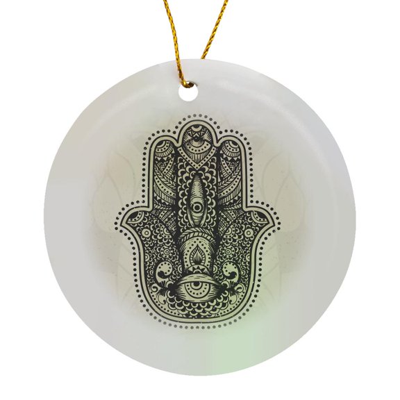 3drose, Hand of Fatima Hamsa Mandala Style, Circle Porcelain Ornament