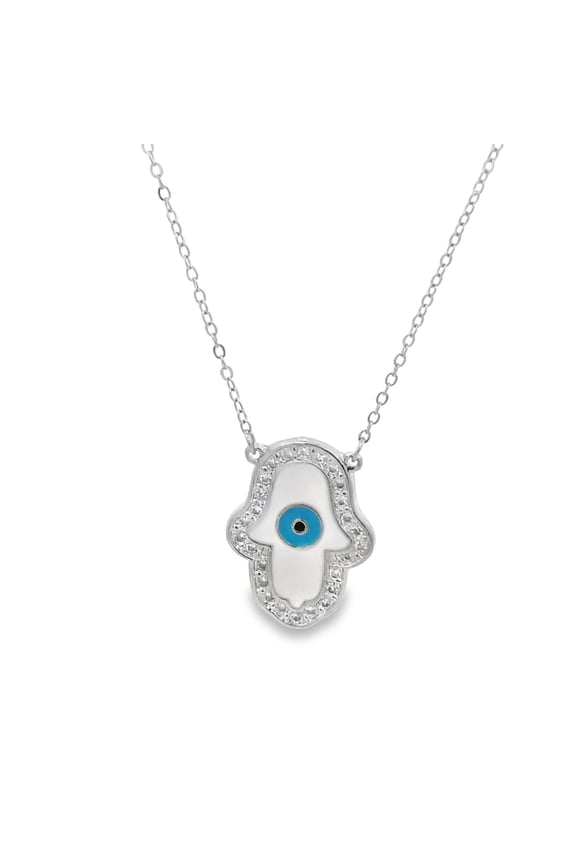 Hand Of Hamsa Evil Eye Dainty Necklace With CZ Stones (G108)
