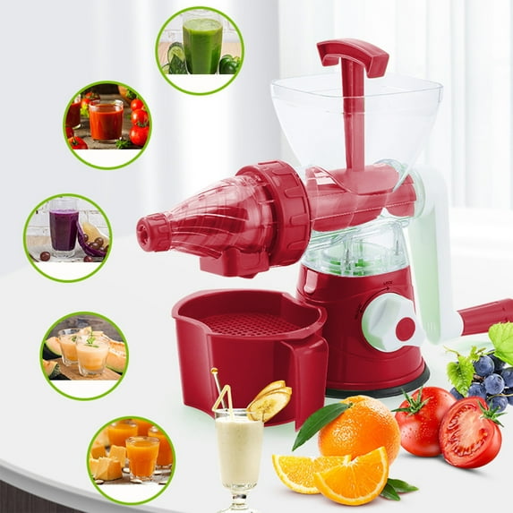 Hand Operated Juicer, Manual Citrus Press, Plastic Construction, Hand Cranked Juice Squeezing, Multi-function for Making Ice Cream, for Fruits and Vegetables, Red, by FAJHHA