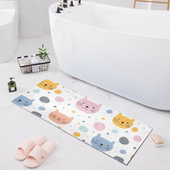 Hand Paint Cat Face Bath Mat 39x20 Non-Slip Bathroom Rugs Absorbent Soft Plush Quick Dry for Tub Shower Kitchen Home Decor
