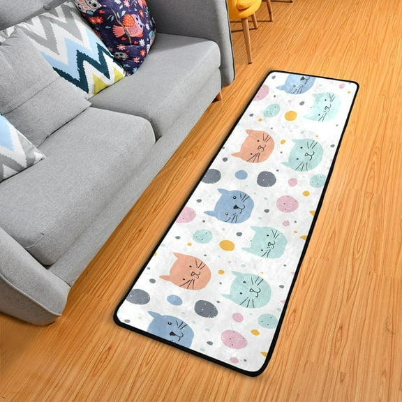 Hand Paint Cat Face Hallway Runner Rug 2'X6' Non-Slip Washable Carpet Runner Kitchen Entryway Laundry Bedroom