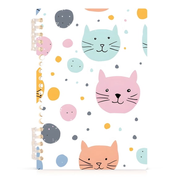Hand Paint Cat Face Notebooks 1-subject Journal 60 Sheets A5 College Ruled Paper Detachable Ring 8.3"x5.7"
