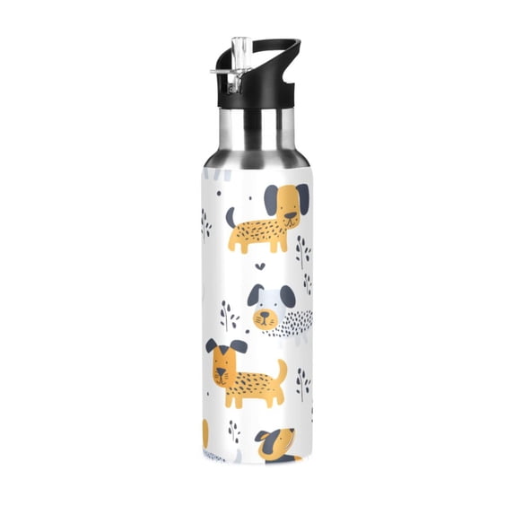 Water Bottles 20oz Straw Lid Wide Mouth Stainless Steel for School Sport Travel Hand Paint Dog and Plant