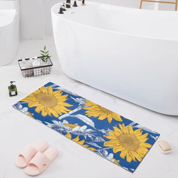 Hand Paint Sunflowers Bath Mat 39x20 Non-Slip Bathroom Rugs Absorbent Soft Plush Quick Dry for Tub Shower Kitchen Home Decor