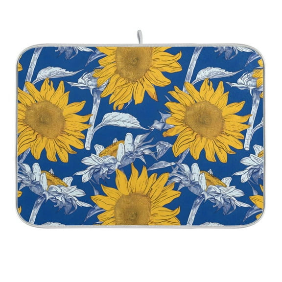 Hand Paint Sunflowers Dish Drying Mat 16x18 Absorbent Microfiber Draining Rack Pad for Kitchen Counter Sink