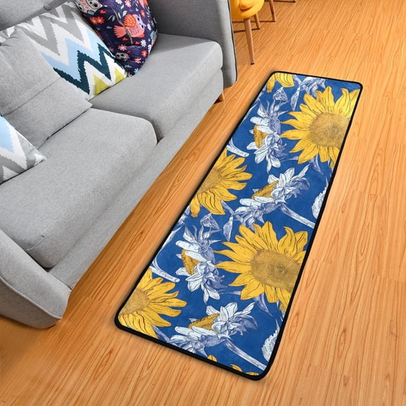 Hand Paint Sunflowers Hallway Runner Rug 2'X6' Non-Slip Washable Carpet Runner Kitchen Entryway Laundry Bedroom