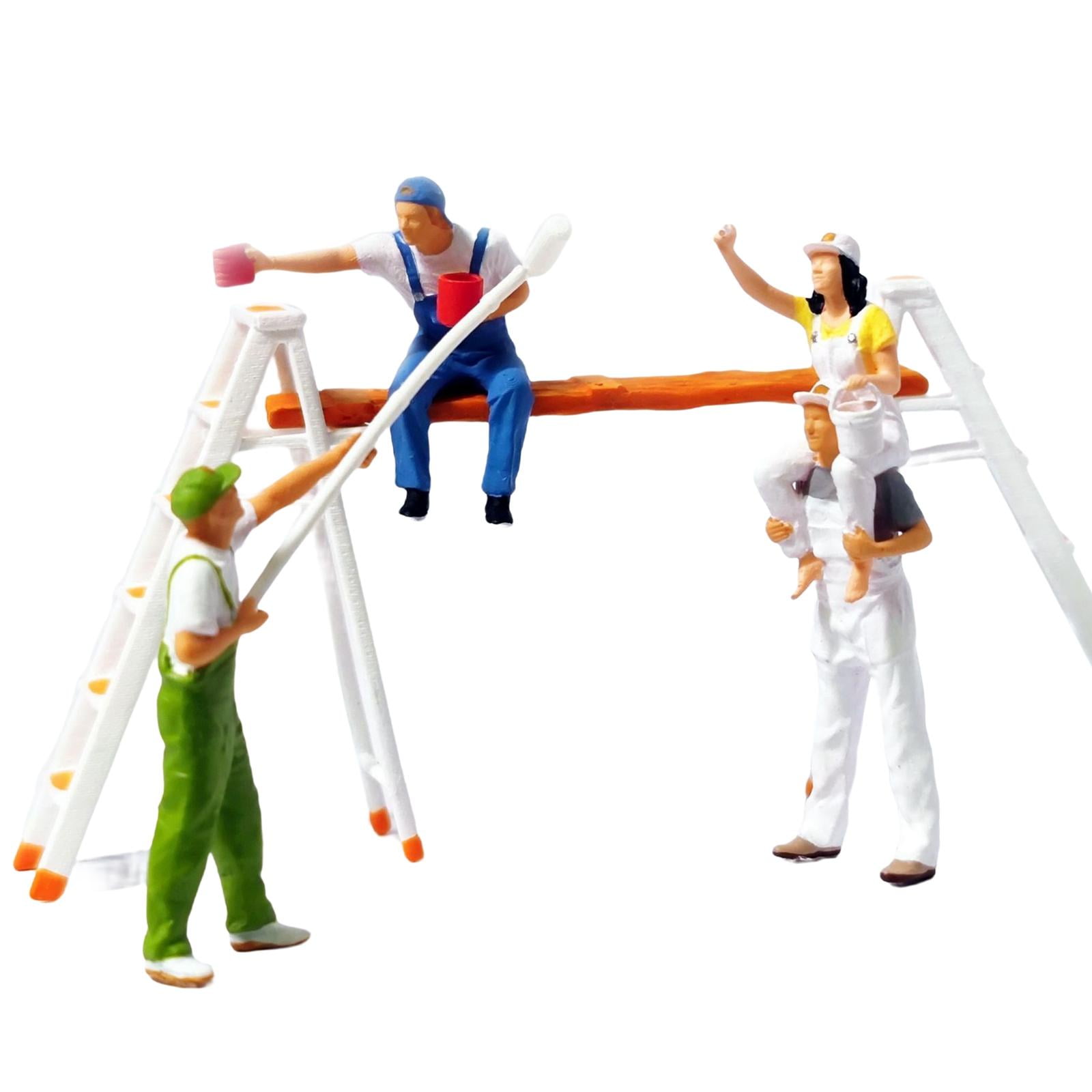 Hand Painted 1:87 Figure Painter Tiny People Painting Scene for Train Railways Table Building Layout Diorama Scenery HO , with Ladder Rack