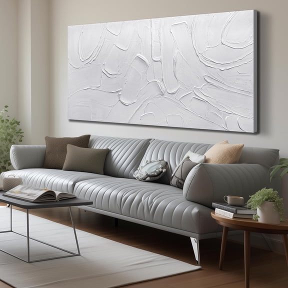 Hand-Painted 3D Textured Canvas Wall Art Picture, Off-White Wavy Organic Texture Minimalist Painting, Large 72"x36" Modern Abstract Neutral Tone Wall Decor for Living Room, Bedroom, Hallway & Office