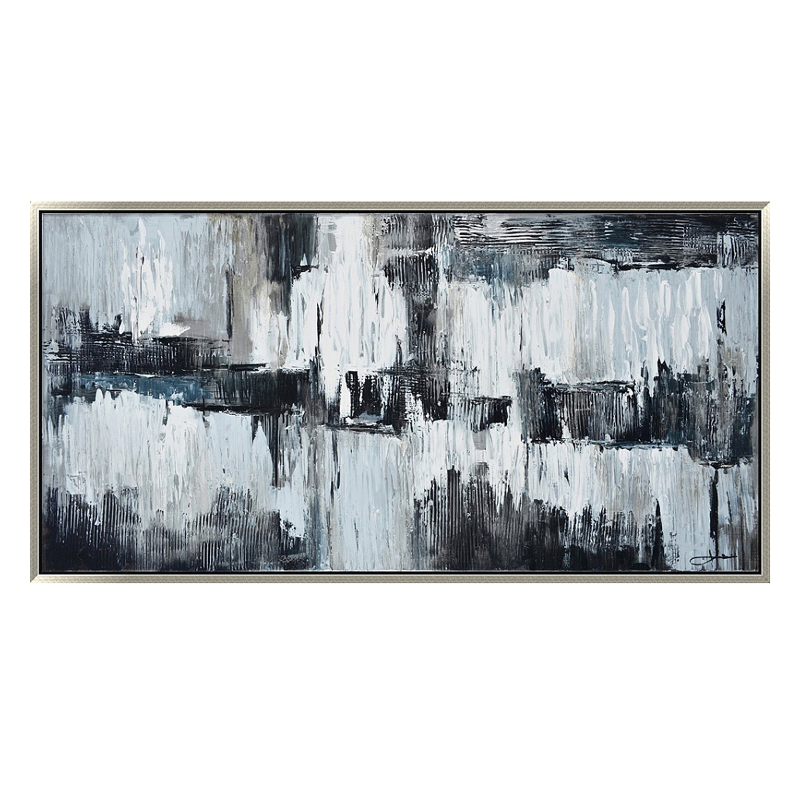 Hand Painted Acrylic Wall Art Black and Grey Abstract on a 59 x 30