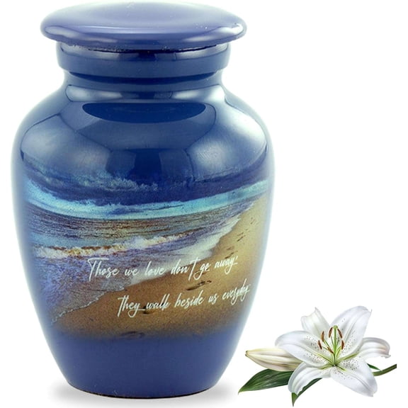 Hand Painted Beach Keepsake Urn for Ashes Mini Ceramic Cremation Urn for Human or Pet Ashes Blue Coastal Scene Memorial Urn A Heartfelt Sharing Tribute