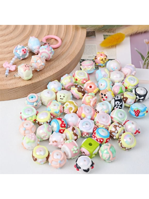 Hand Painted Beads for Pens,16mm 40pcs Handmade Pure Hand Painting Cake Beads Cream Cute Acrylic Fancy Beaded DIY for Keychain Phone Chain Bracelet Necklace Jewelry Making Craft Supplier