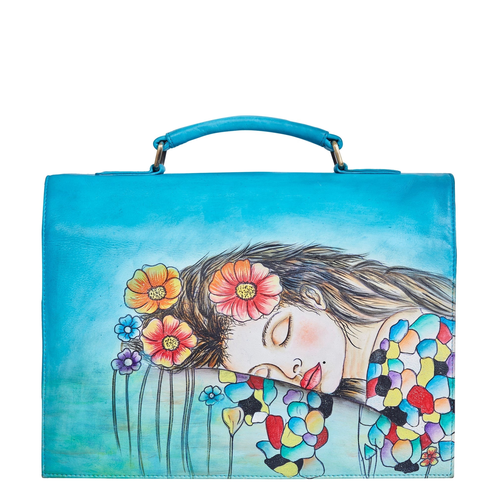 Sishka Womens Beautiful Dream Hand-Painted Leather Ladies Bags – Blue Business Shoulder, Crossbody Messenger & Laptop Briefcase