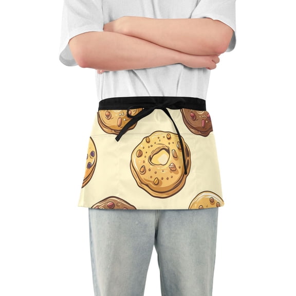 Hand Painted Biscuits Cute Short Server Apron with 3 Pockets for Unisex Chef Gardening