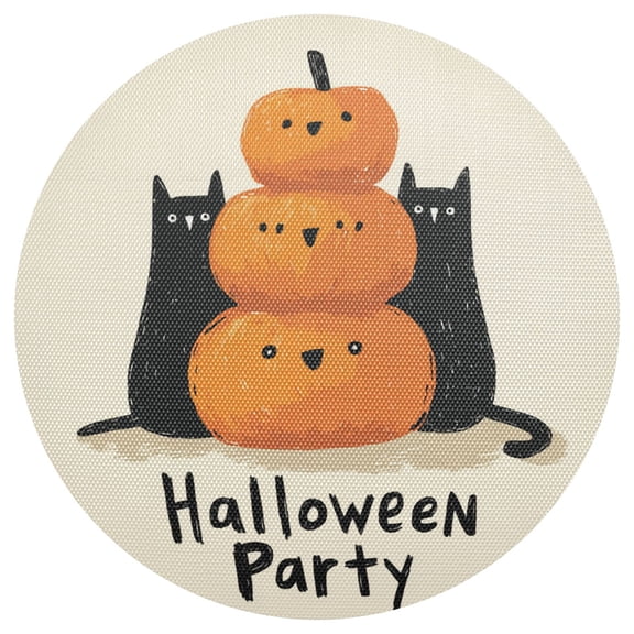 Hand Painted Black Cats Pumpkins Cute PVC Round Grid Placemat Table Mat 1 Pc 15.4" x 15.4"