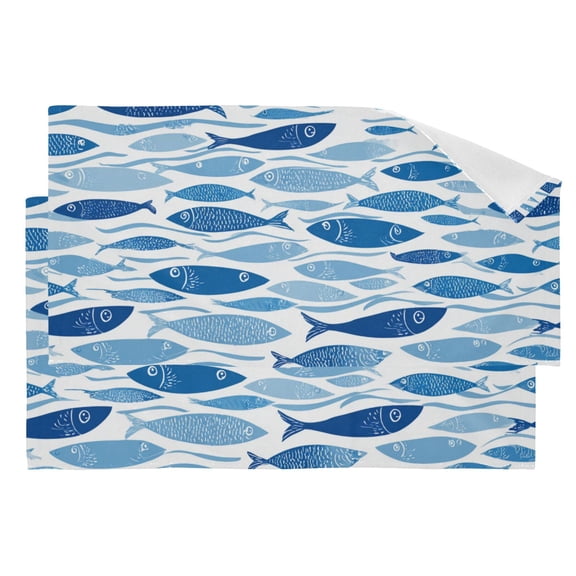 Hand Painted Blue Fishes Hand Towel Absorbent Bath Towels for Bathroom Sports Gym 28" x 14" Set of 2